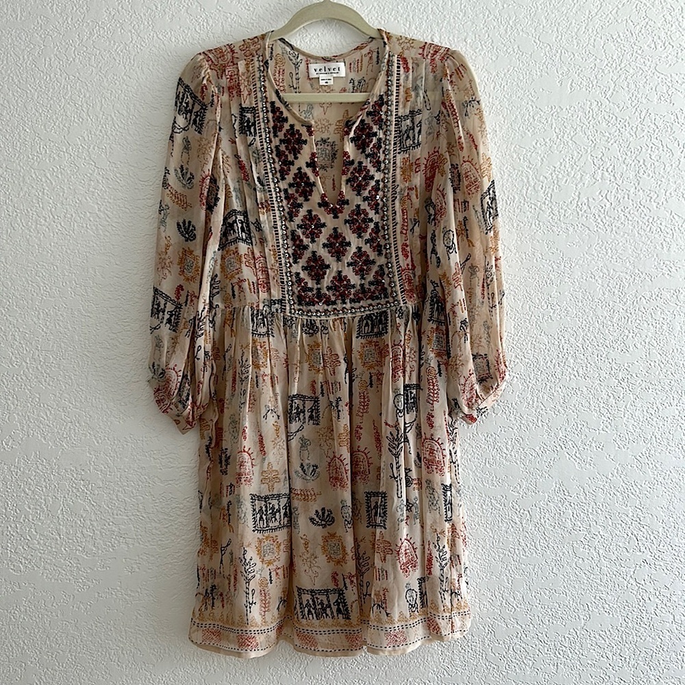 Velvet by Graham & Spencer Tawni Cleo embellished Western Boho Tan Dress Xsmall - Picture 5 of 11